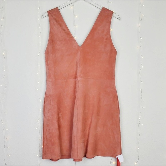 Theory Suede Pink Russet V Neck Sleeveless Shift Dress M NEW Lamb Leather Orange - Picture 1 of 10